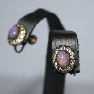 Vintage gold and rhinestone screw on earrings